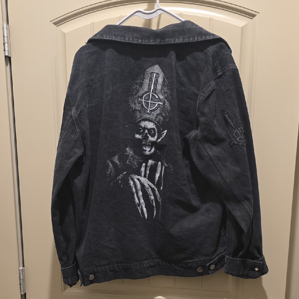 Men's Black Denim Jacket with Graphic Design